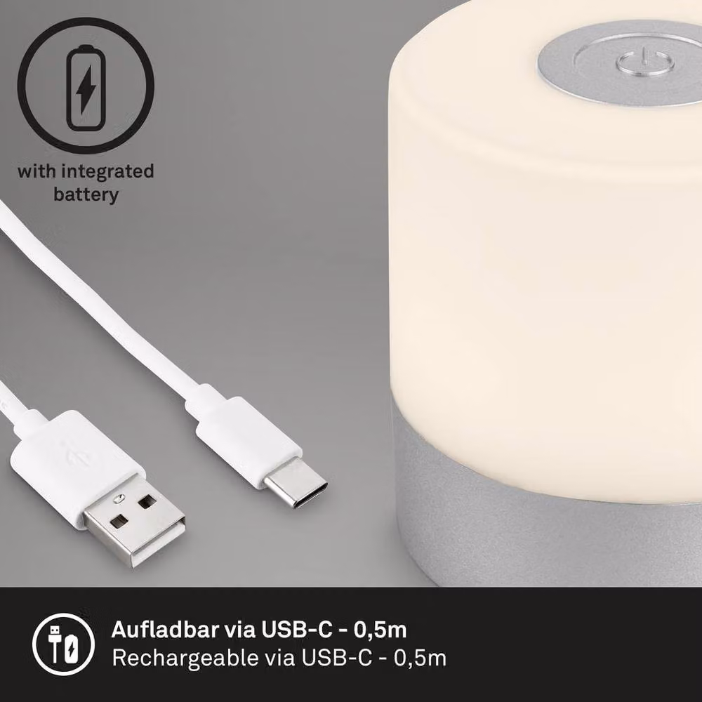 Briloner Mini Rechargeable LED Table Lamp in Chrome with Dimmer and IP44 Rating – 4
