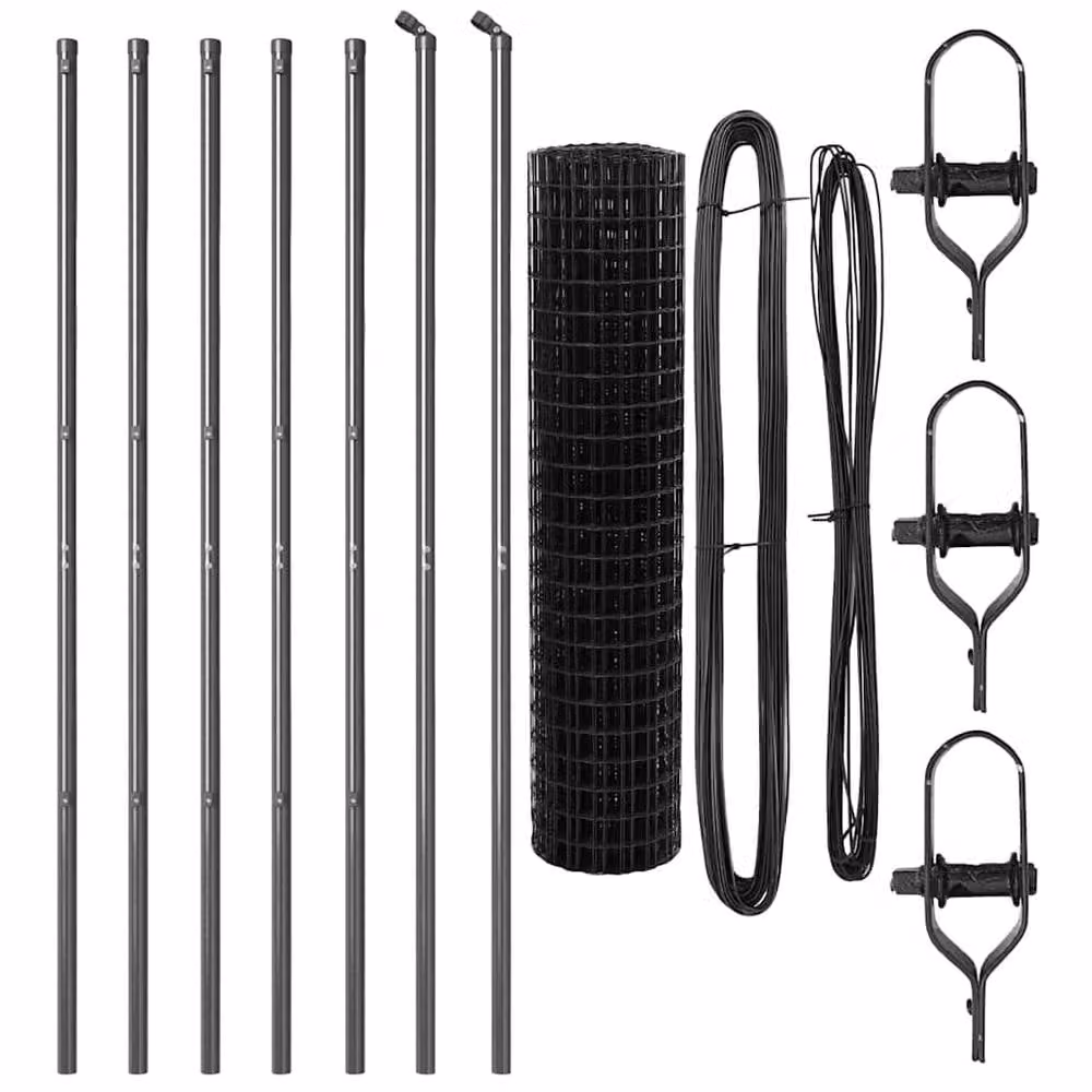 Berkfield Home Euro Fence with 7 Round Posts, Grey Galvanised Steel, W: 10 m, H: 1 m – 4