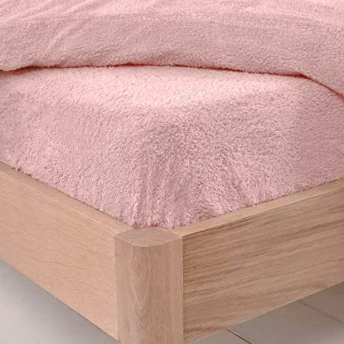 Brentfords Teddy Fleece Thermal Fitted Sheet, Pink, W/D/H: 90 x 190 cm