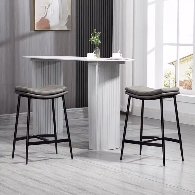 HOMCOM Set of 2 Grey Microfibre and Metal Industrial Bar Stools