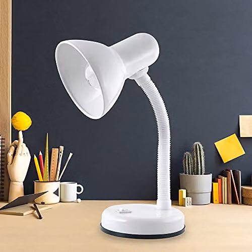 HOMELIFE Classic Flexi Desk Lamp in White with Adjustable Neck and Integral Switch, Height: 34 cm – 3