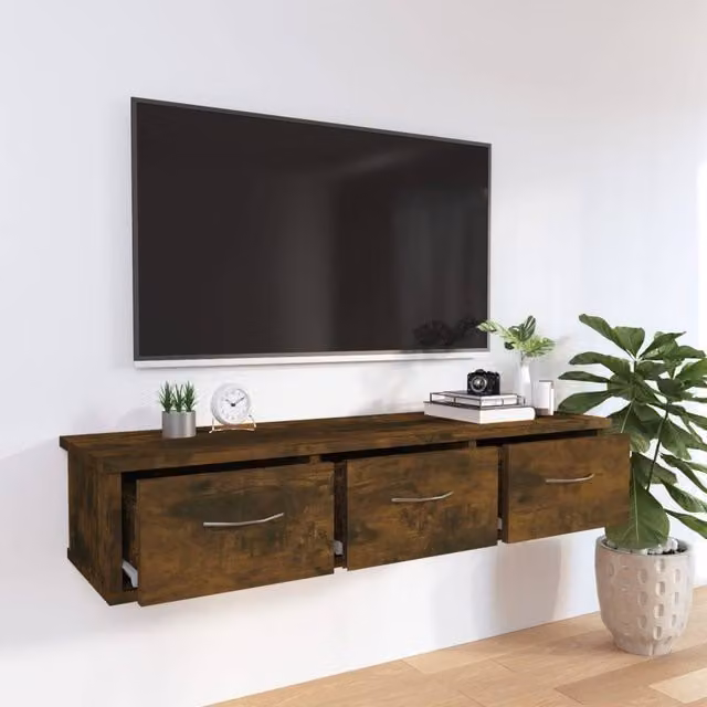 Berkfield Home Wall Mounted Smoked Oak Cabinet in Brown, W/D/H: 88 x 26 x 18.5 cm – 1