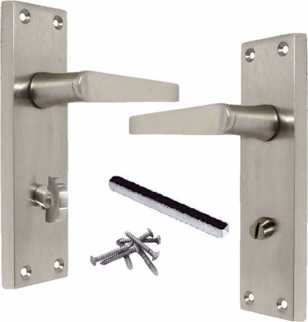Betley Butterfly Victorian Straight Bathroom Lock Handle with Long Backplate in Brushed Silver Stainless Look