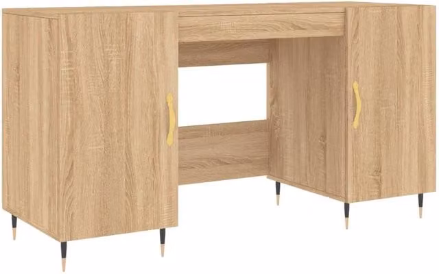 Berkfield Home Writing Desk in Sonoma Oak, Beige and Brown, W/D/H: 140 x 50 x 75 cm