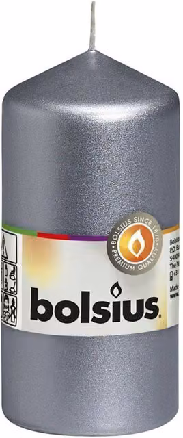 Bolsius Silver Pillar Candle 2 Pack, Diameter: 5.8 cm, Height: 12 cm