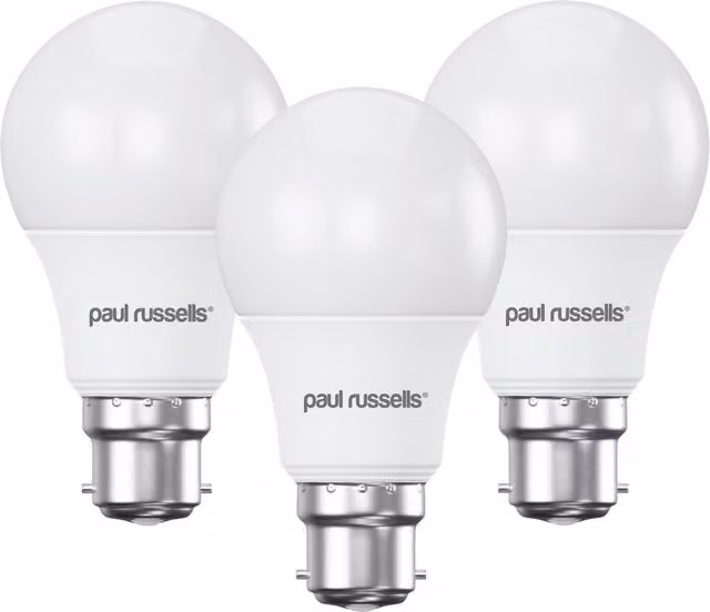 Paul Russells 60W Equivalent 8W LED Globe Bulb, B22, Warm White, White, Pack of 3