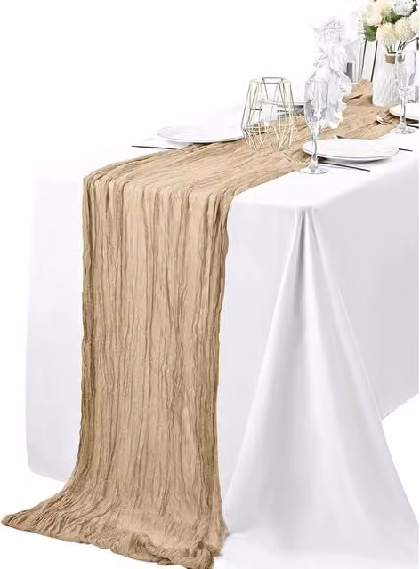 Trimming Shop Beige Polyester Cheesecloth Table Runner, Length: 300 cm