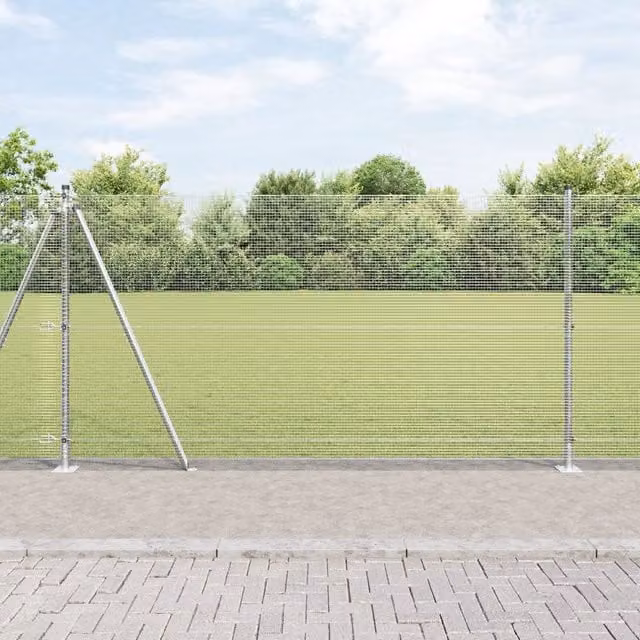 Berkfield Home Welded Wire Fence with 13 Flanged Posts, Galvanised Steel, Silver, W: 50 m, H: 1.2 m – 1