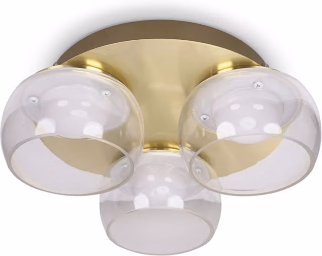 ValueLights Alissa IP44 Integrated LED 3 Way Round Ceiling Light with Glass Shades in Gold/Brass