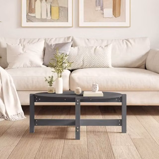 Berkfield Home Beautiful Grey Solid Wood Pine Coffee Table W/D/H: 87 x 48 x 35 cm – 1