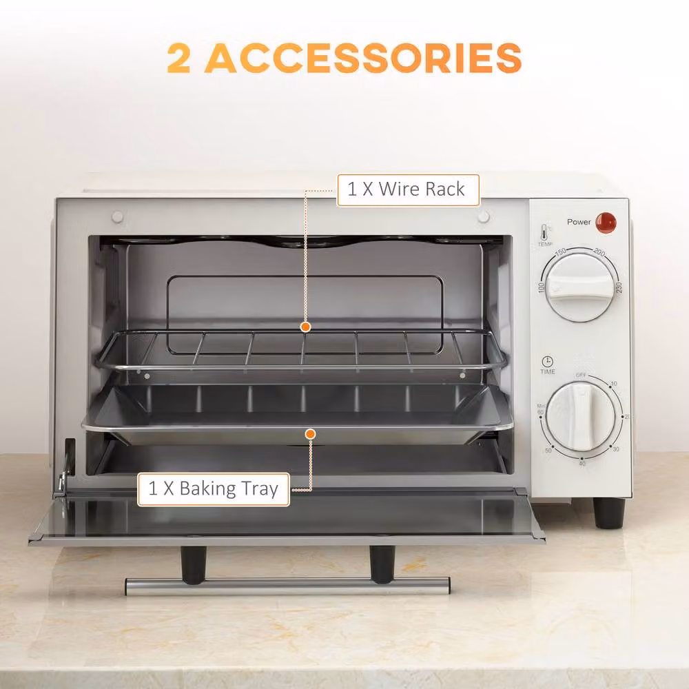 HOMCOM 9L Mini Countertop Toaster Oven with Timer Control and Auto Shut-off, 750W, Beige – 4