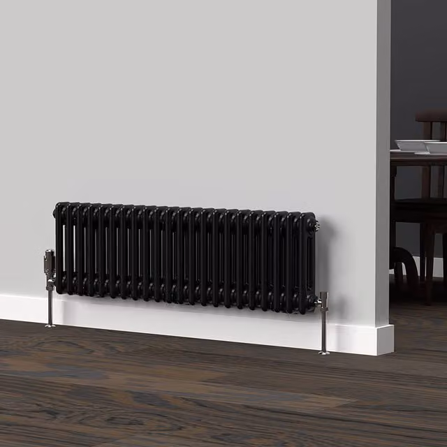 Lux Heat Horizontal Column Radiator in Black, 2 Column, H: 1010 mm, W: 300 mm