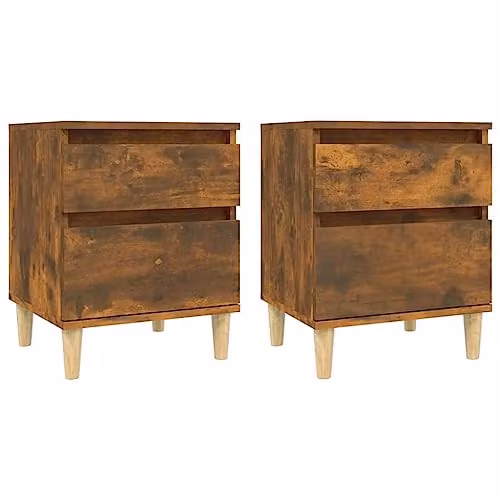 vidaXL Set of 2 Mid-Century Bedside Cabinets in Smoked Oak, W/D/H: 40 x 35 x 50 cm – 1