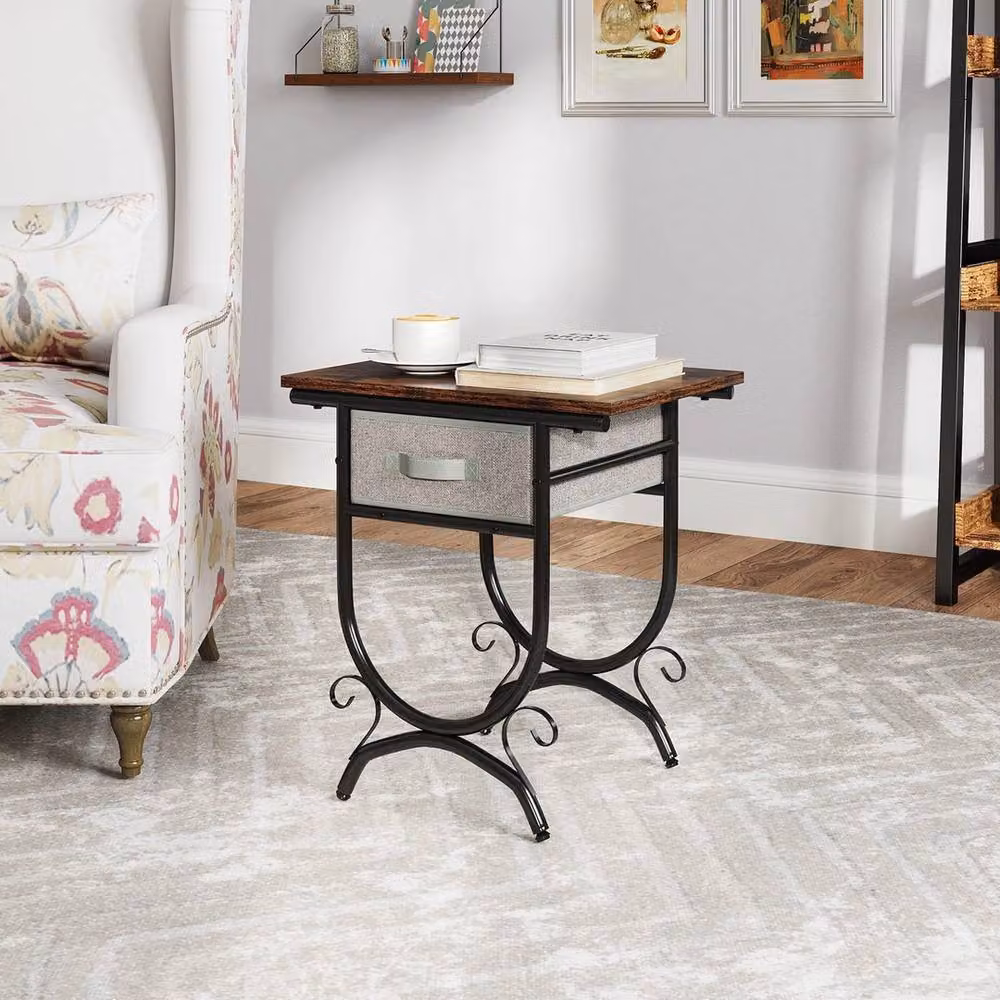 FORGEVIO Industrial 2-Tier Beside Sofa Side Table and Bedside Table in Brown – 4