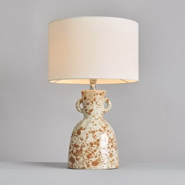 Litecraft Pattie Ceramic Table Lamp in Brown and Beige with Fabric Shade