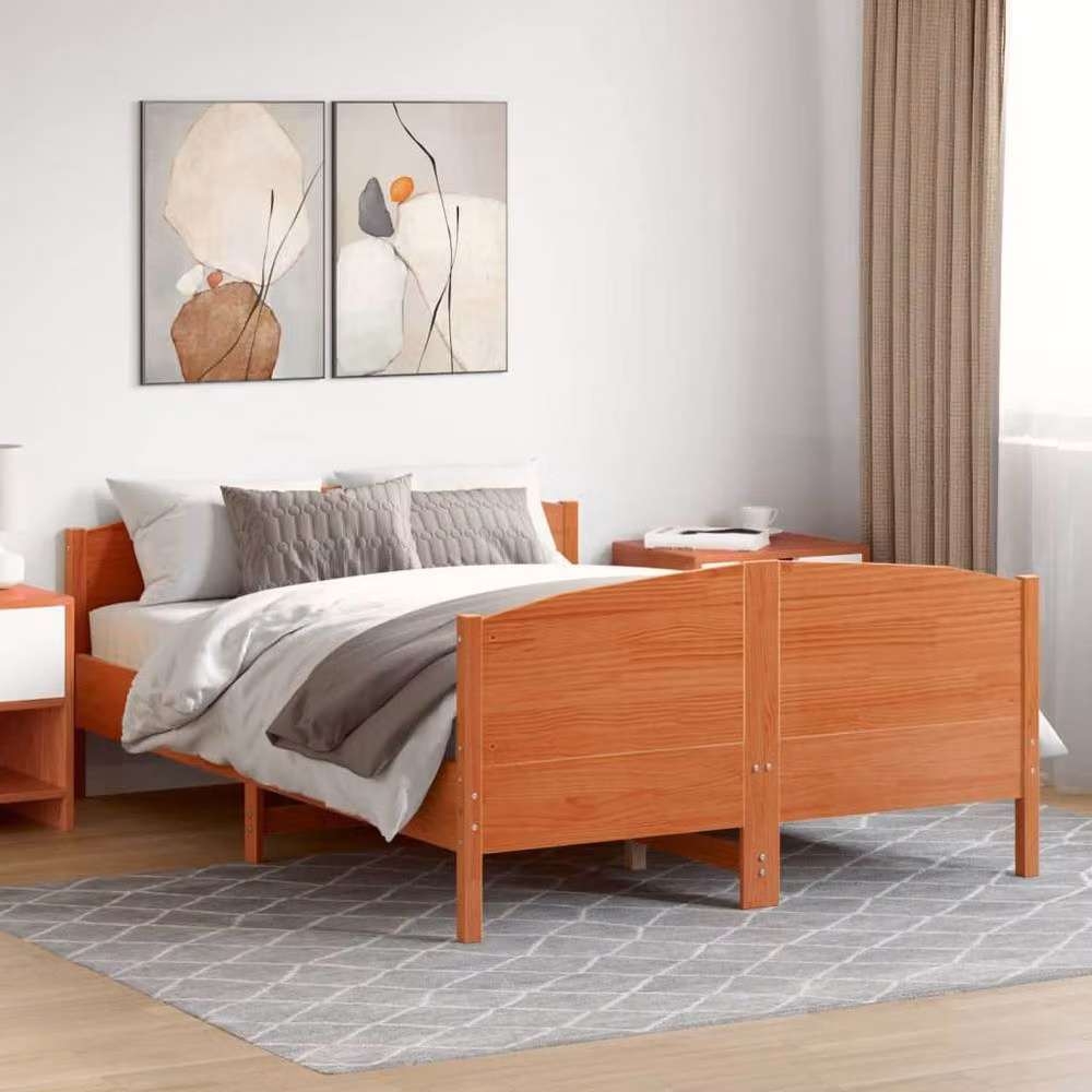 Berkfield Home Beautiful Solid Wood Bed Frame in Waxed Brown, W/D/H: 140 x 200 x 74.5 cm – 2