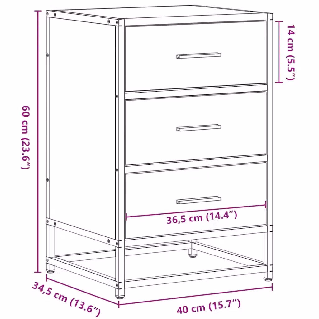Berkfield Home Bedside Cabinet in Smoked Oak Brown, W: 40 cm, D: 34.5 cm, H: 60 cm – 5