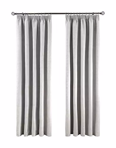 Sleepdown Grey Textured Rib Weave Pencil Pleat Blackout Curtains, Thermal Insulated, 2 Panels, W: 117 cm, H: 137 cm – 1