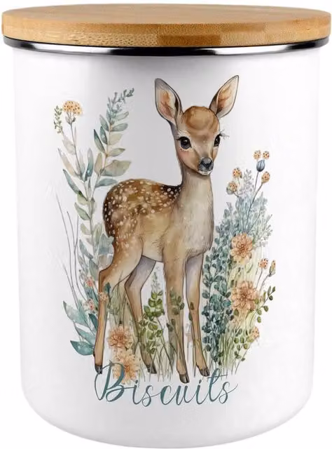 Purely Home Floral Deer Extra Large Biscuit Tin in Multicoloured and White