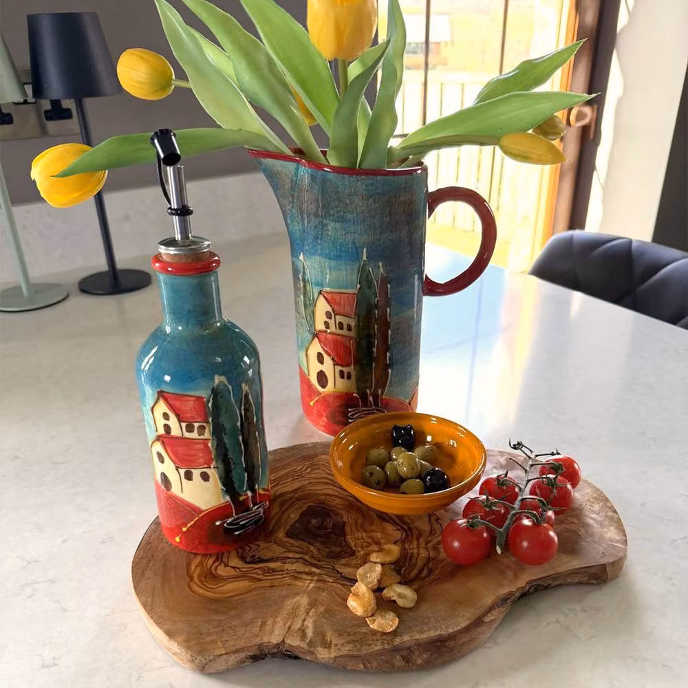 Verano Spanish Ceramics Tuscany Multicolour Ceramic Tall Round Oil Pourer/Drizzler, Height: 18 cm – 6