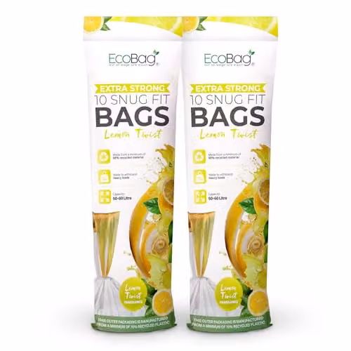 EcoBag White Lemon Scented Kitchen Drawstring Bin Liners 60L W: 62 cm, D: 81 cm – 1