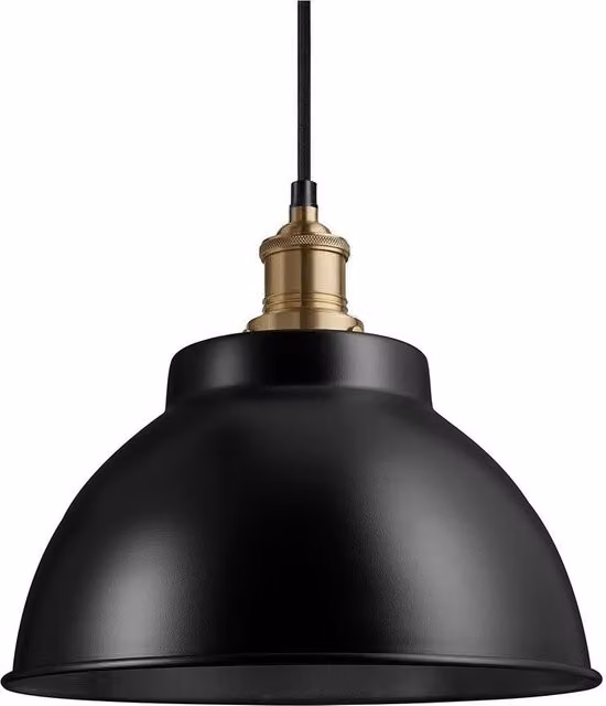 Industville Brooklyn Dome Pendant Light in Black with Brass Holder – 1