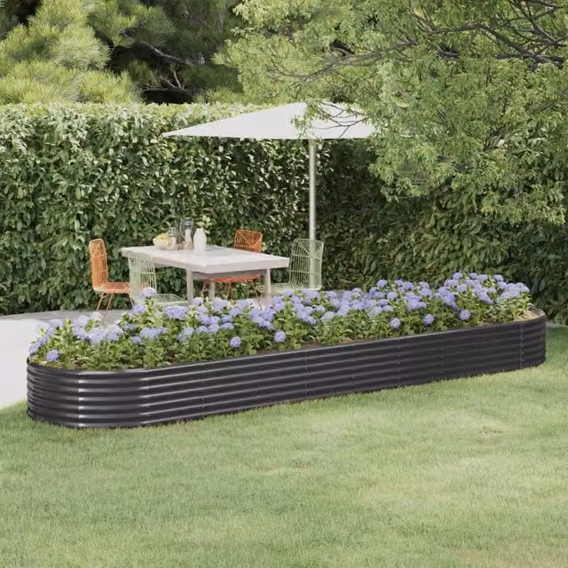 Berkfield Home Garden Powder-coated Steel Raised Bed in Anthracite Black, W/D/H: 396 x 100 x 36 cm – 1