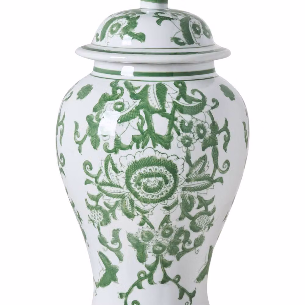 Wyld and Coco Porcelain Lidded Ginger Jar Vase in White and Green – 2