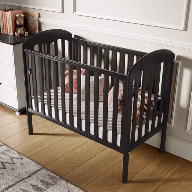 Viculii Ltd Lilibet Black Pine Wood Baby Cot with Mattress
