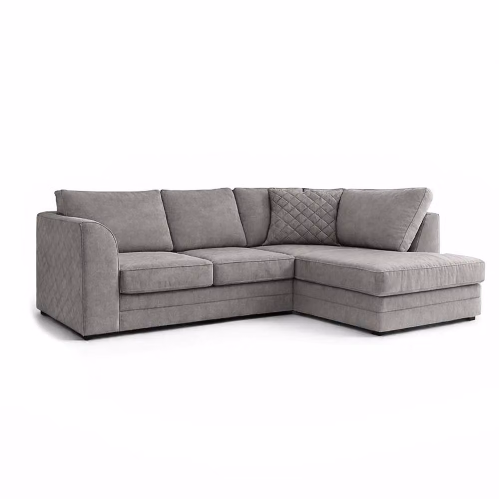Furnishings For Less UK Grey Quilted Chenille Fabric 3 to 4 Seater L Shaped Corner Sofa, Right Hand Facing – 2
