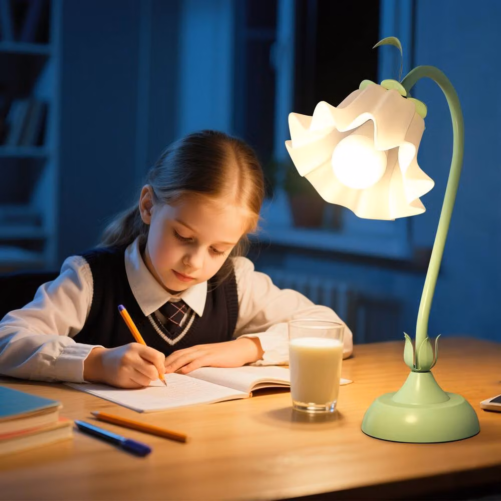 Gymax Green Nightstand Lamp with Lily of the Valley Decorative Lampshade and Adjustable Metal Base – 3