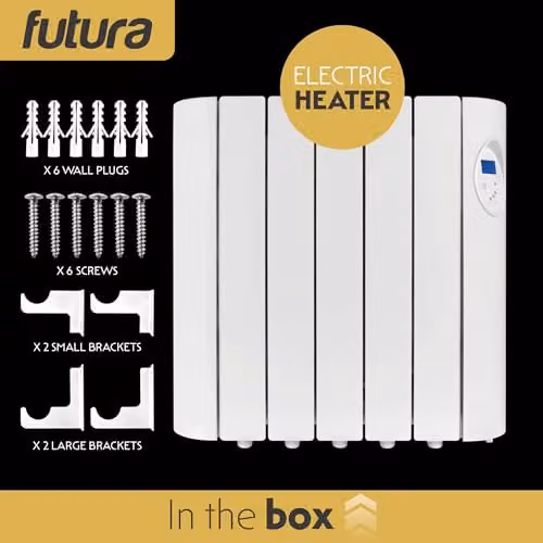 Futura 900W White Wall Mounted Oil Filled Radiator with 24/7 Timer, Thermostat, Frost Protection, Open Window Detection and Overheat Protection – 8