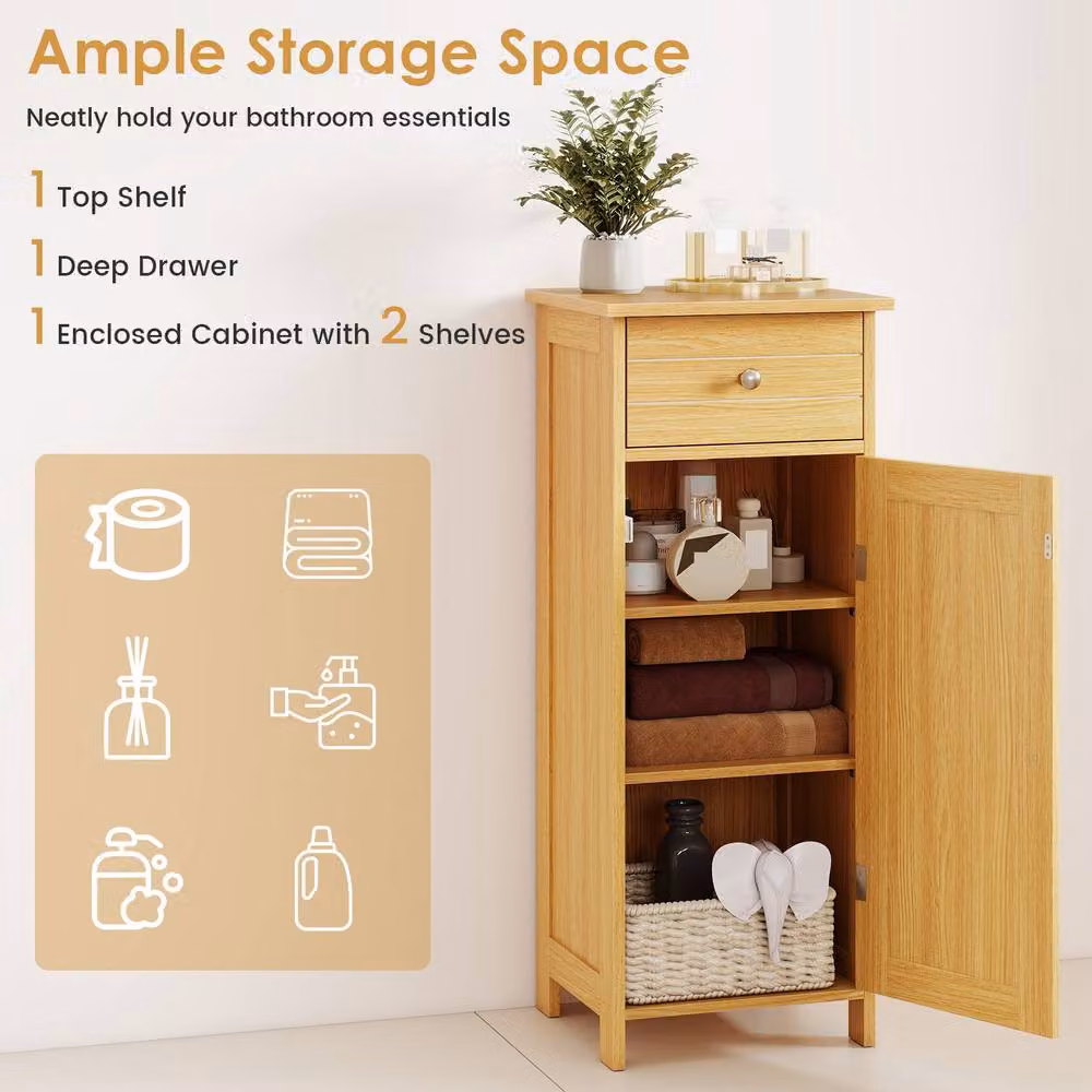 Costway Freestanding Wooden Bathroom and Living Room Storage Cabinet in Sand Brown – 3