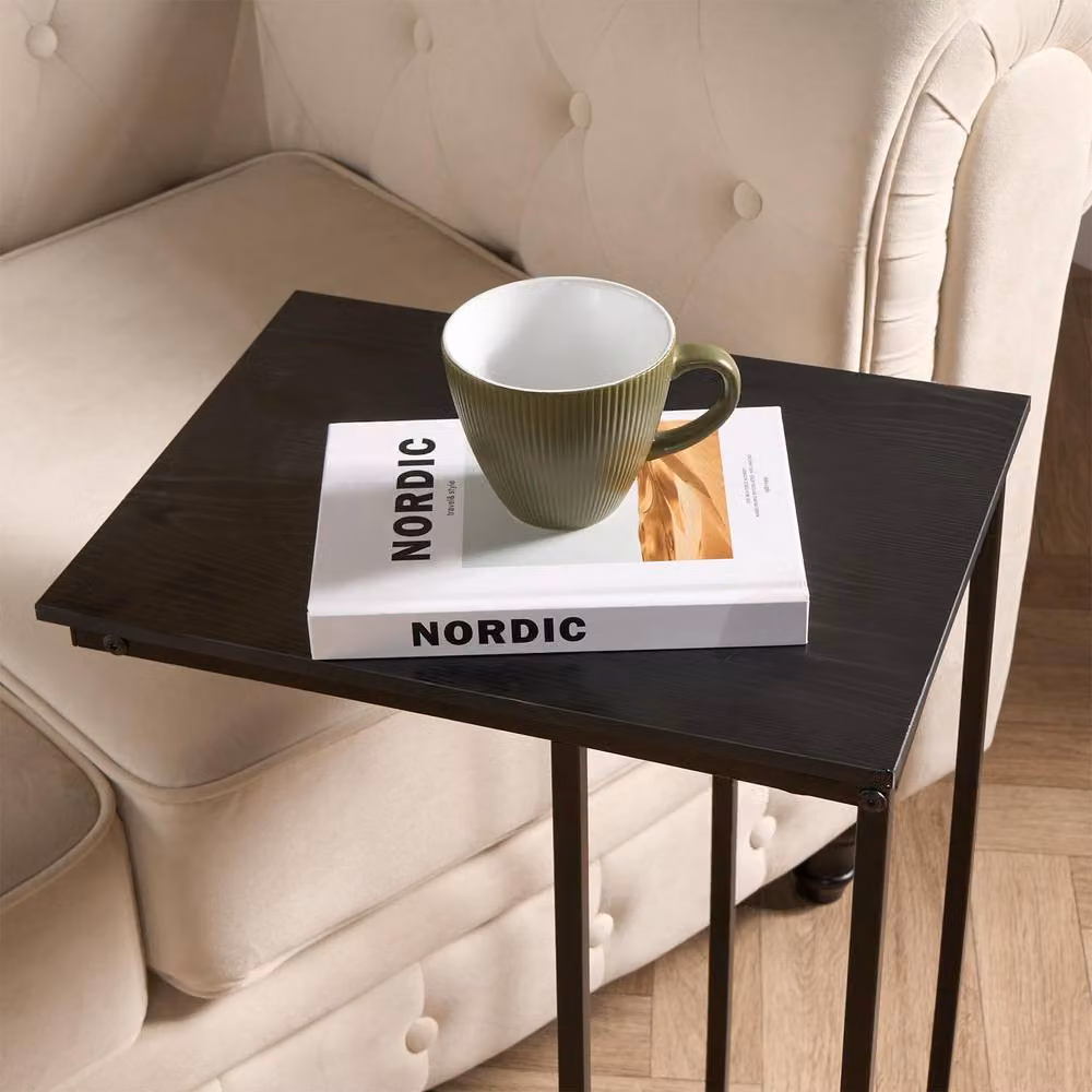 OHS C-Shaped Wood Effect Coffee Table and Side Table in Black – 2