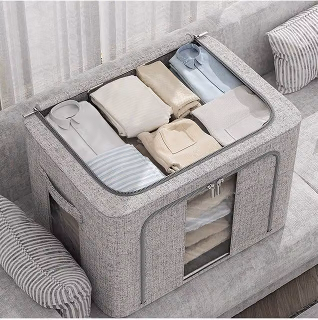 Living and Home Metal Frame Storage Box in Light Grey, W: 100 cm, D: 24 cm, H: 66 cm