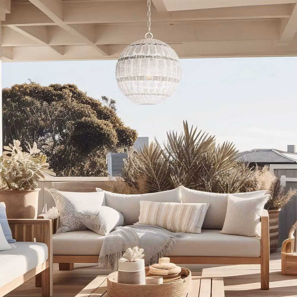 Netlighting Quoizel Lindendale Spherical Rattan Pendant Light, White, IP44, E27 – 2