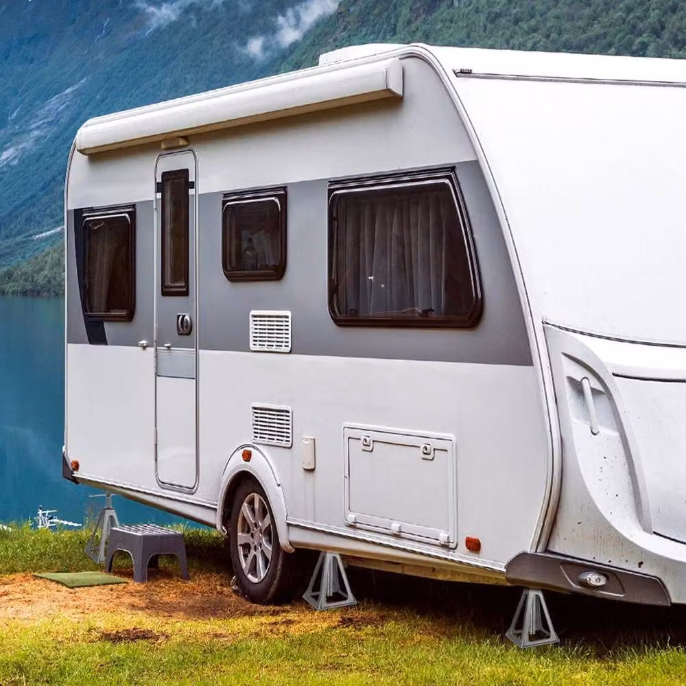 FLAVORA 4-Piece Adjustable Height Steel Axle Stand Set for Static Caravans in Silver, W: 40 cm, H: 100 cm – 2
