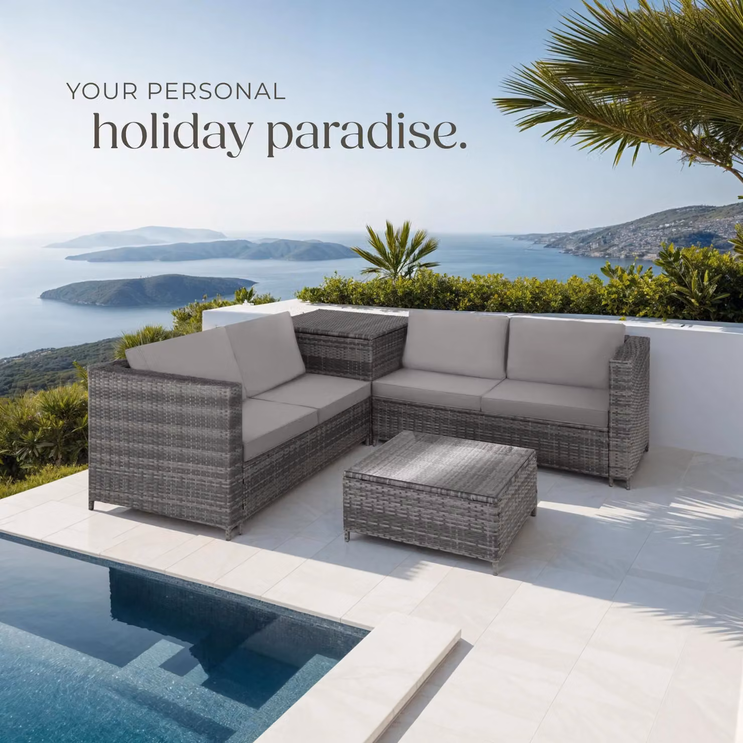 tectake Siena Garden Furniture Set in Grey with Rattan, Metal and Glass for 4 Adults – 8