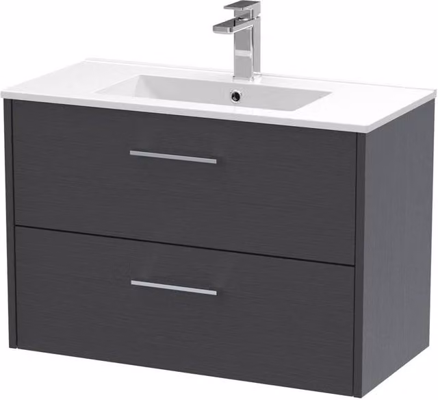 Balterley Winshill 2 Drawer Vanity Basin Unit, Dark Grey Woodgrain, Width: 80 cm