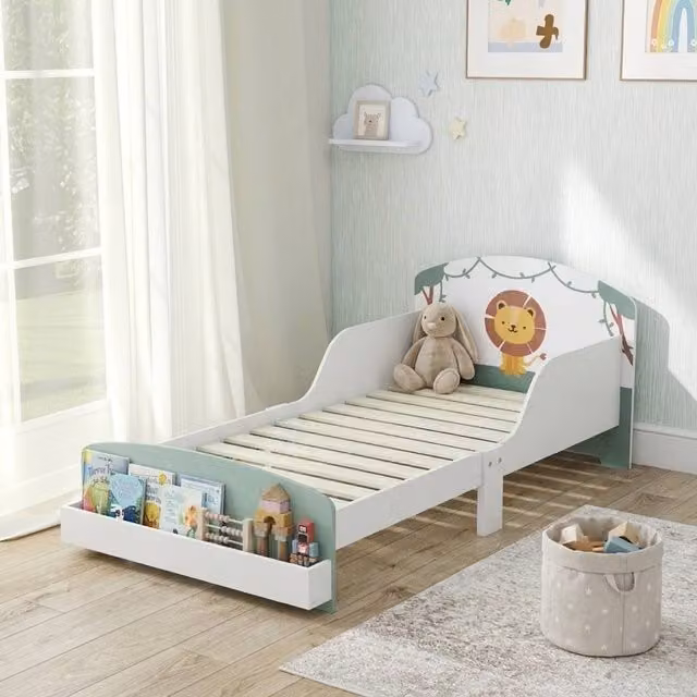 STILVORA Junior Bed with Side Compartments and Rails in Green