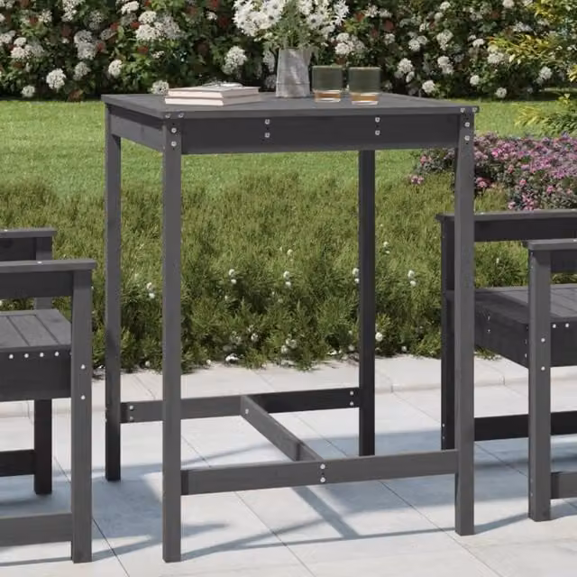 Berkfield Home Grey Rustic Solid Wood Pine Garden Table W/D/H: 82.5 x 82.5 x 110 cm