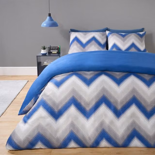 OHS Graphic Modern Duvet Cover and Pillowcase Set in Blue, Beige, Orange and Pink, W: 140 cm, L: 200 cm