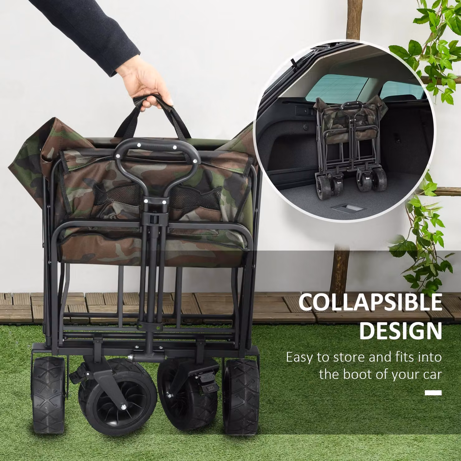 OUTSUNNY Foldable Garden Utility Wagon with Carry Bag, Green – 3