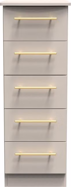 Haworth Ready Assembled 5 Drawer Tallboy in Kashmir Matt Beige and Gold