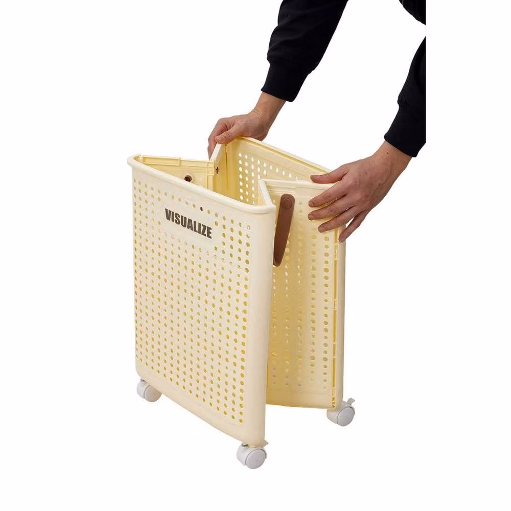 FLAVORA Extra Large Beige Wheeled Plastic Laundry Hamper – 2