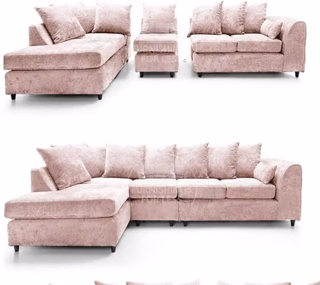 Furnishings For Less UK Monaco Pink Chenille Fabric Large 5 Seater L Shaped Corner Sofa, Left Hand Facing