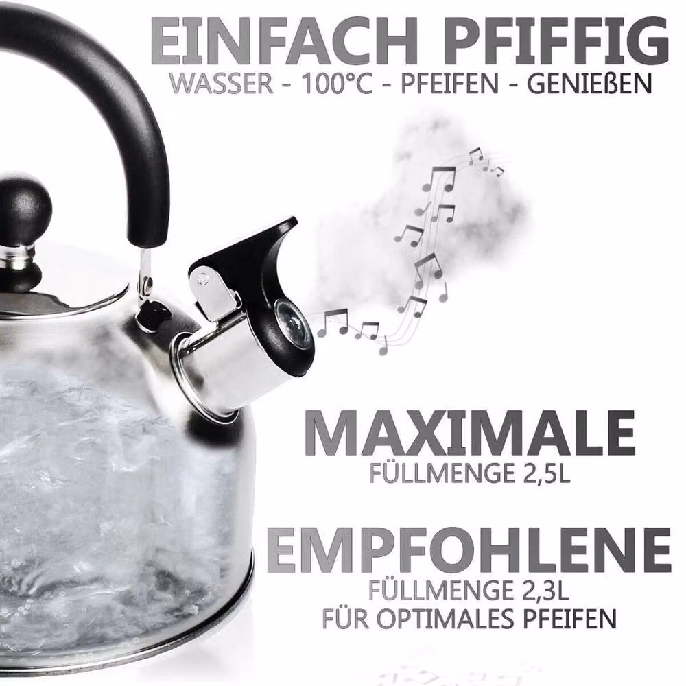 FLAVORA Stainless Steel Whistling Kettle, 2.5L, Silver – 5