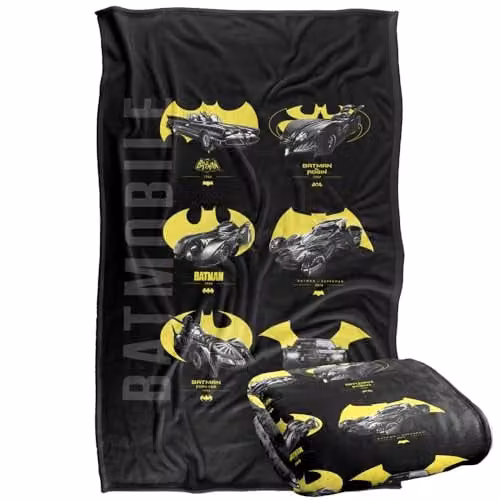 Warner Bros. Batman Batmobiles Yellow Logos Super Soft Fleece Throw Blanket