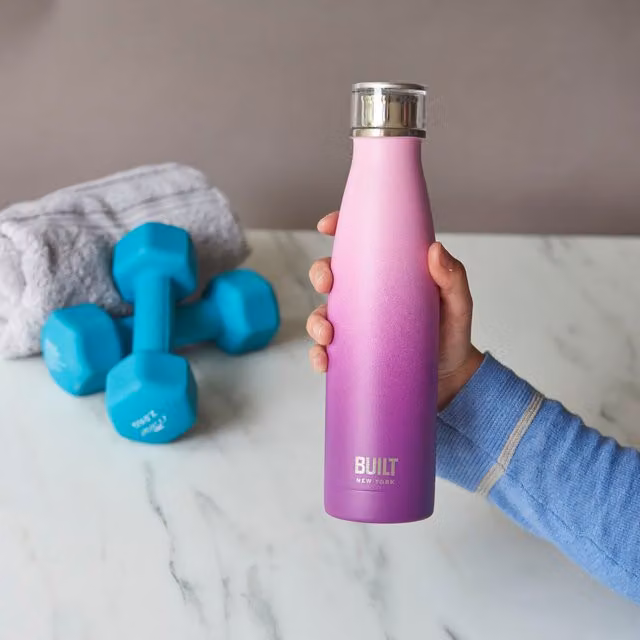 Built 500ml Vacuum Insulated Stainless Steel Water Bottle with Screw Cap in Pink and Purple Ombre
