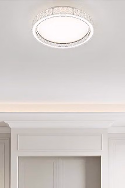 Living and Home Round Adjustable LED Crystal Ceiling Light with Remote Control in Transparent and Silver